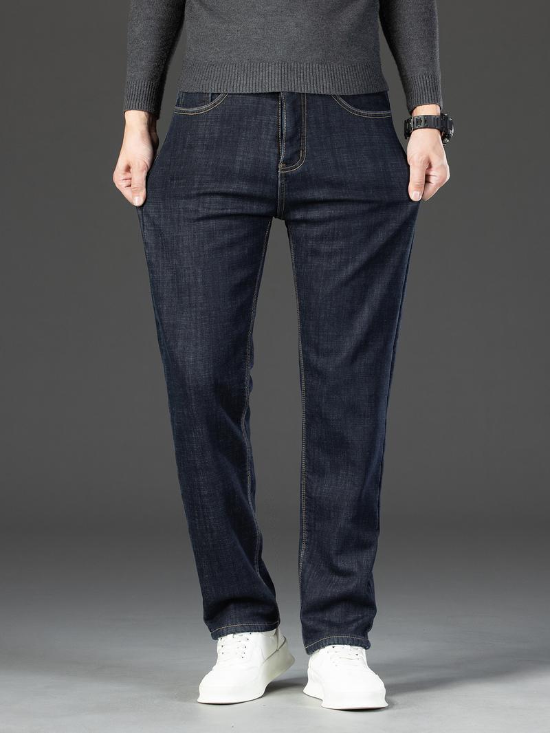 Men's Denim Jeans, Street Style Straight Leg Pants, Button Fly Closure, Slim Fit Design