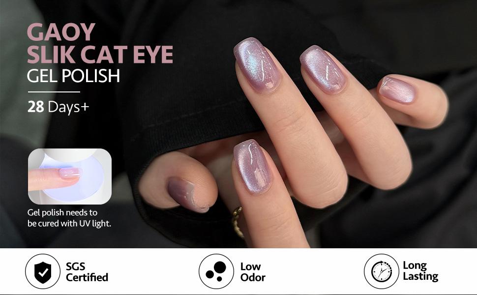 GAOY Purple Pink Cat Eye Gel Polish Kit with Magnet Christmas Gift Idea, 6 Colors Glitter Nail Polish Set, Summer Nail Art, Soak Off UV Cure Gel for DIY Manicure at Home and Salon