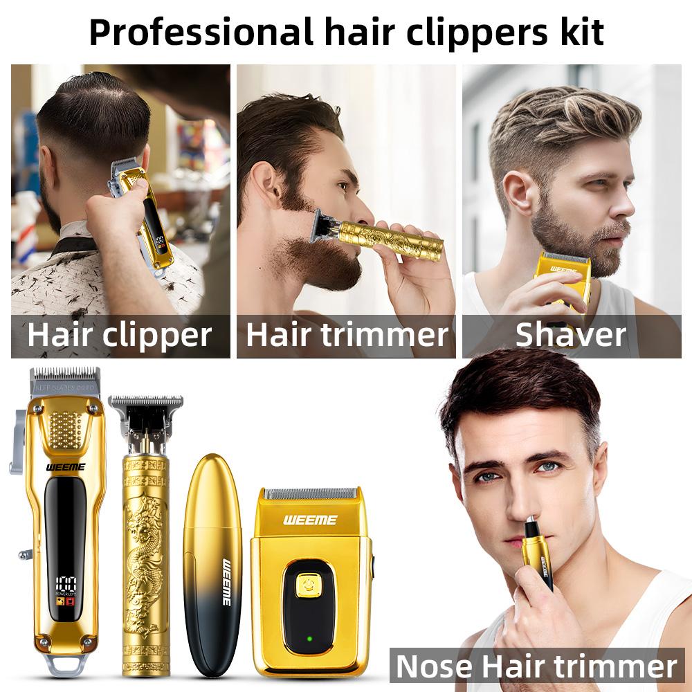 Weeme Men's Electric Hair Trimmer Set, Beard Trimmer Kit, Home Use, T-Shape Trimmer, Electric Razor, Nose Hair Clipper, Travel Portable, Cordless Rechargeable Trimmer