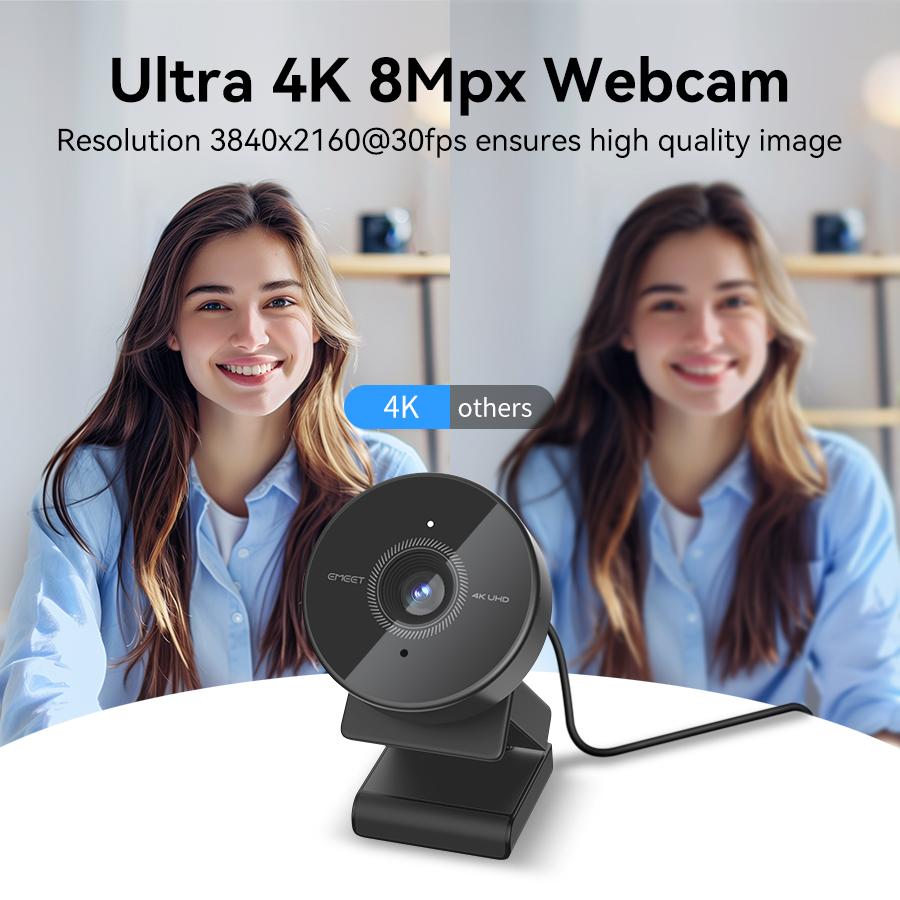 EMEET C950 4K Webcam for PC - PC Accessories with Microphone, Physical Privacy Cover, 70° FOV, Automatic Plug&Play for Live Streaming Equipment, Video Calls, Home Office