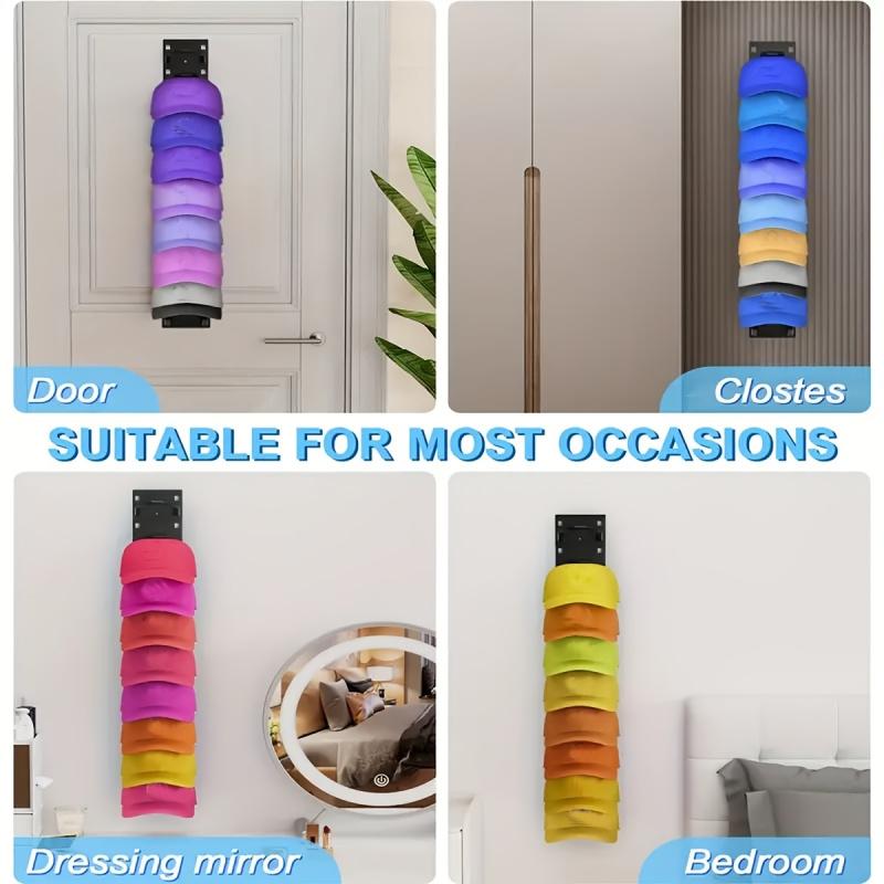 Round Wall Mounted Hat Rack, Strong Adhesive Multi Layer Cap Storage Organizer, Portable Plastic Display Stand for Closet Door and Bedroom, Hat Holder for Hanging