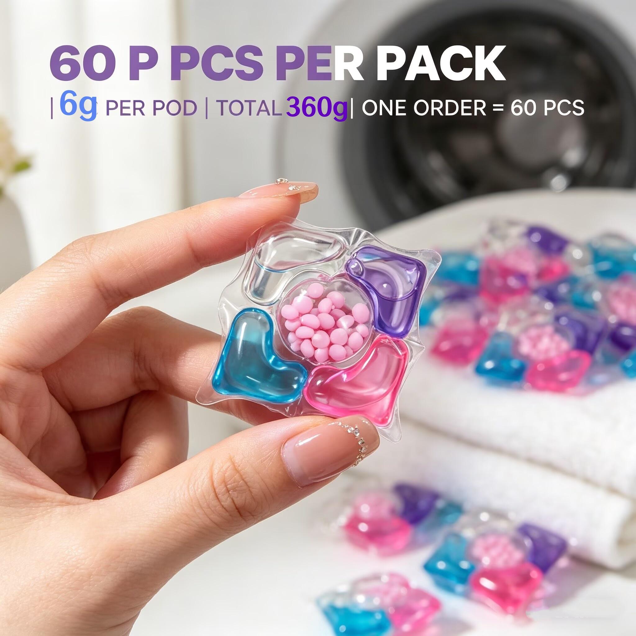 60-Pack Five-In-One Laundry Detergent Pods, Long-Lasting Scent Lavender, 5D Laundry Liquid Balls, Multi-Function Washing Gel Beads