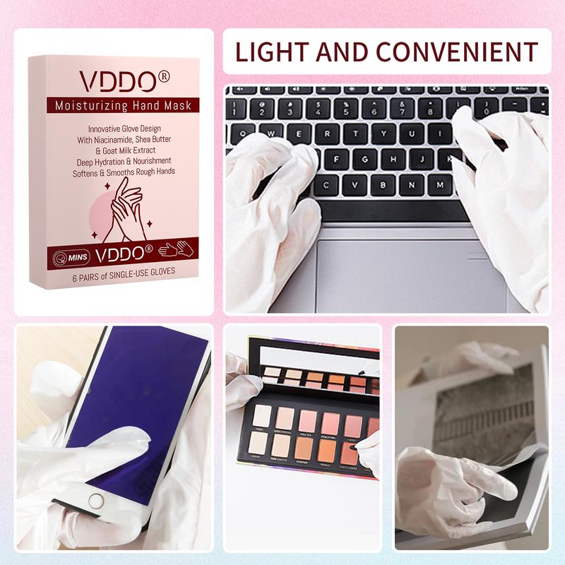 VDDO Deep Moisturizing Hand Mask – 6 Pairs | Niacinamide, Shea Butter & Goat Milk Extract for Dry, Rough Hands