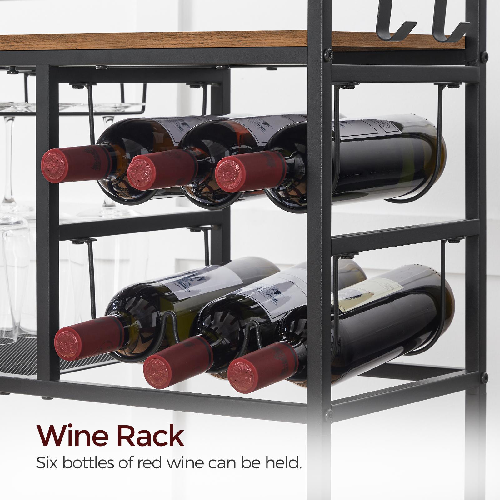 MAHANCRIS 3-Tier Bar Cart, with Wheels and Handle, Beverage Cart with Wine Rack and Glass Holders, for Kitchen, Dining Room, Rustic Brown