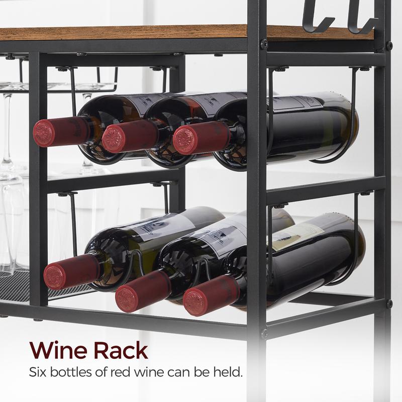 MAHANCRIS 3-Tier Bar Cart, with Wheels and Handle, Beverage Cart with Wine Rack and Glass Holders, for Kitchen, Dining Room, Rustic Brown