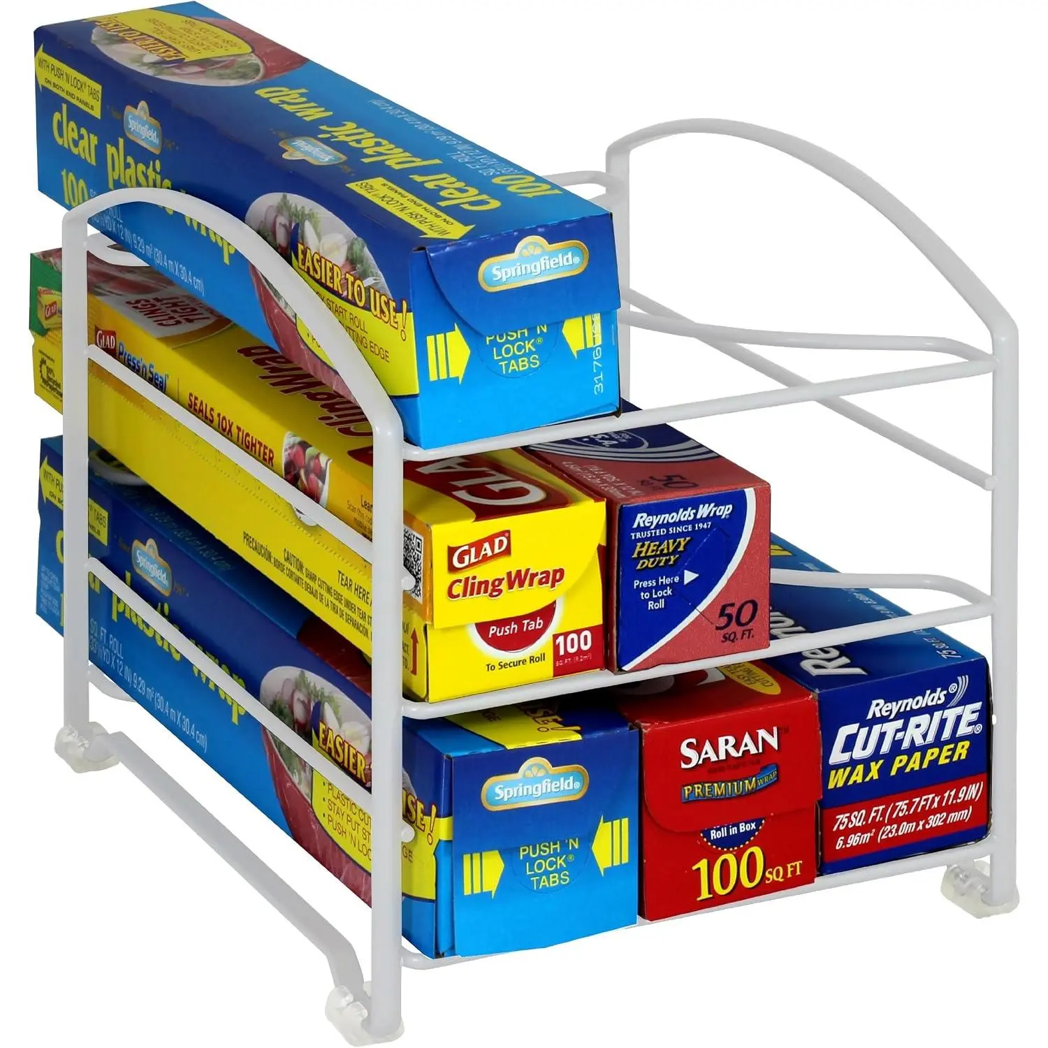 Wrap Organizer Rack for Kitchen Cabinet, White | for Small / Standard Box, Height Clearance 2-1/2"