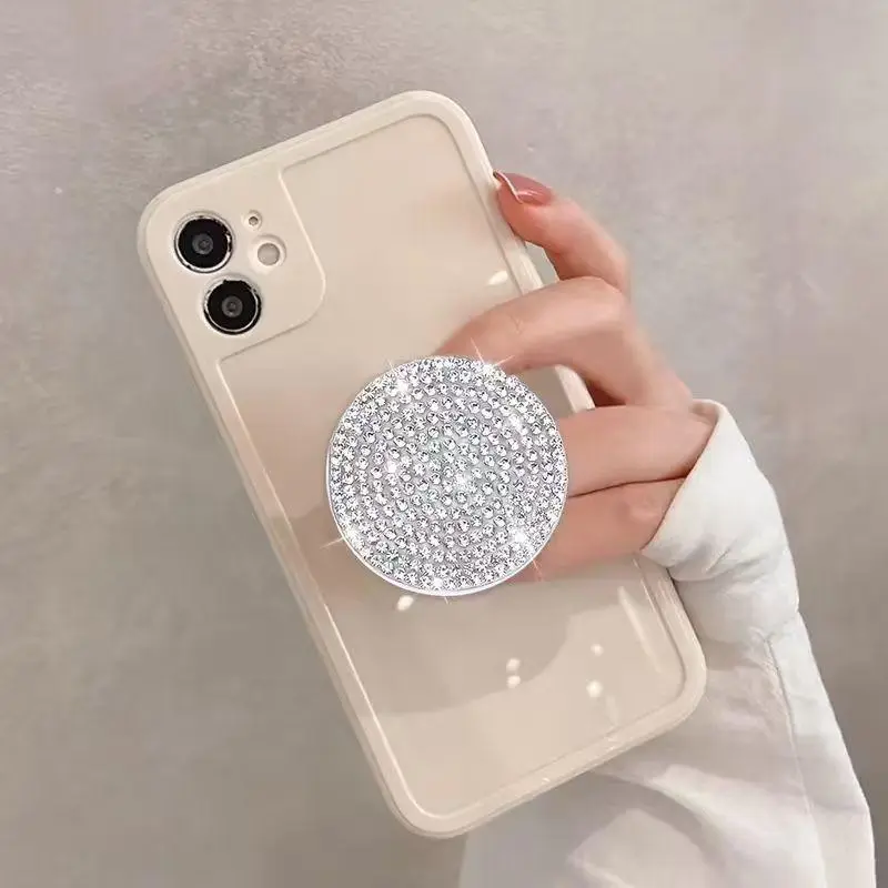 1pc Sparkling Rhinestone Cellphone Ring Stand - Folding PVC Mobile/Smartphone Accessory with Adhesive Backing for Secure Grip, Transparent Decorative Stones, Ideal Gift for Friends