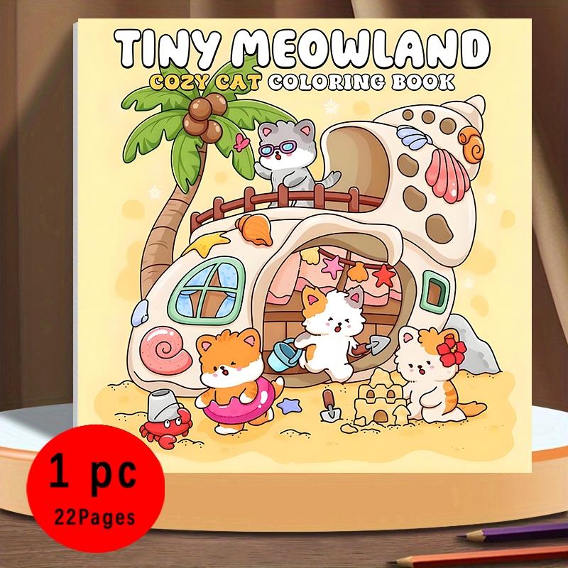 Bold & Easy Cute Kawaii Tiny Meowland Cozy Cat Coloring Book for Kids & Adults, 22 Coloring Pages on 120gsm Thick No Bleed Paper, Odorless Glue Binding, Stress Relief Easy Coloring for All Ages