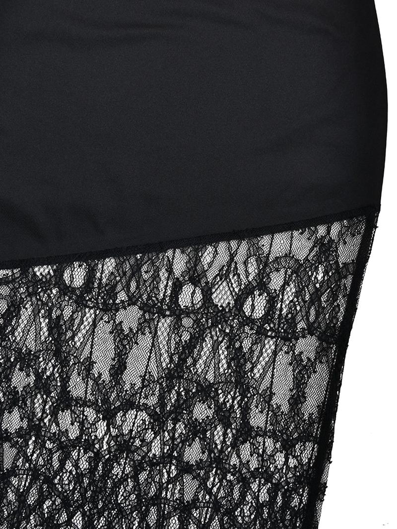 Women's Lace Patchwork Slim Fit Dress Set, Long Shawl Design, Perfect for Parties & Events, Elegant Plain Style