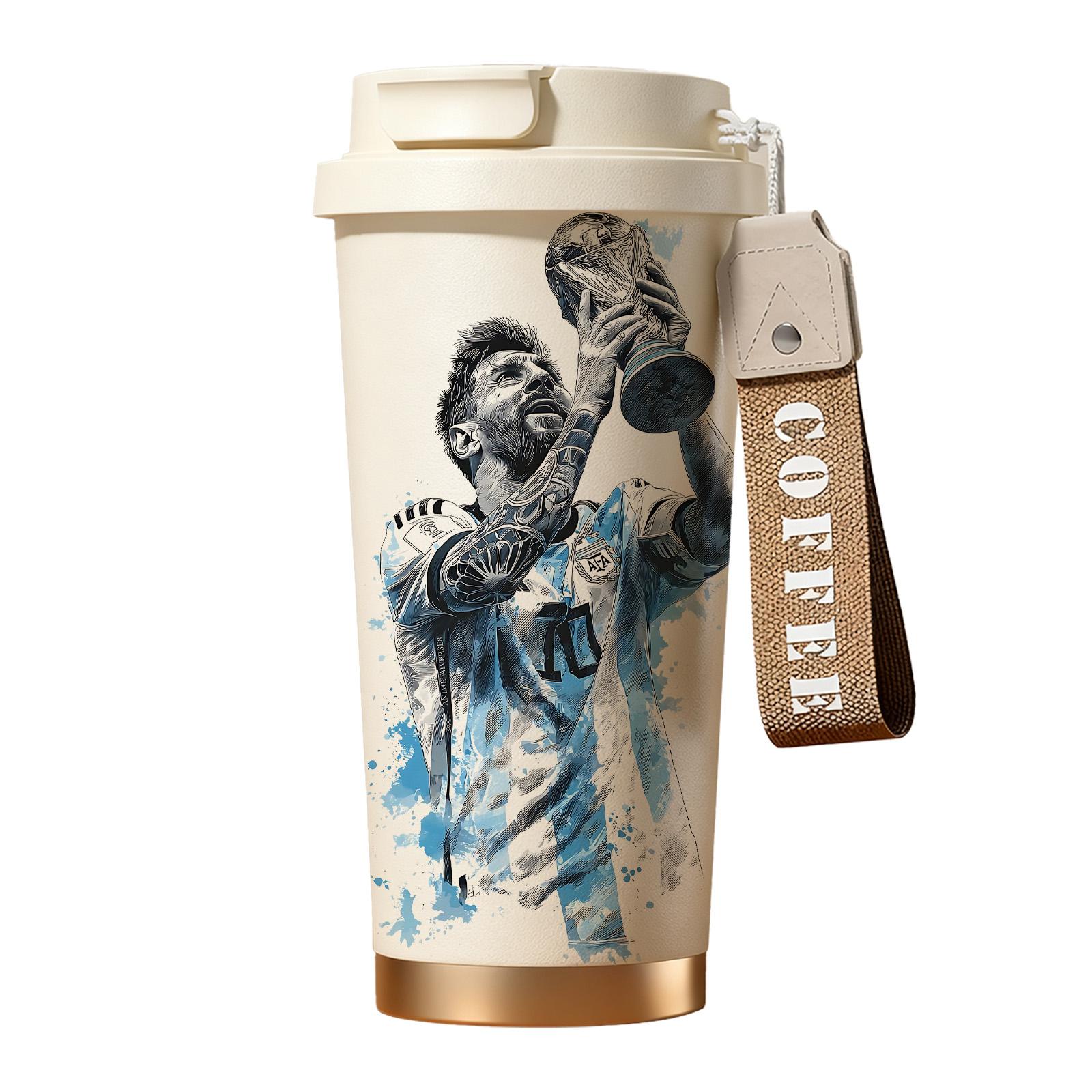 1 Pc 19/24/32oz stainless steel double wall insulated mug, Tumbler, with handle, leak proof lid travel thermal, soccer champion print, keep warm 12h cold 24h, hot cold drinks, gift for men and women, holiday