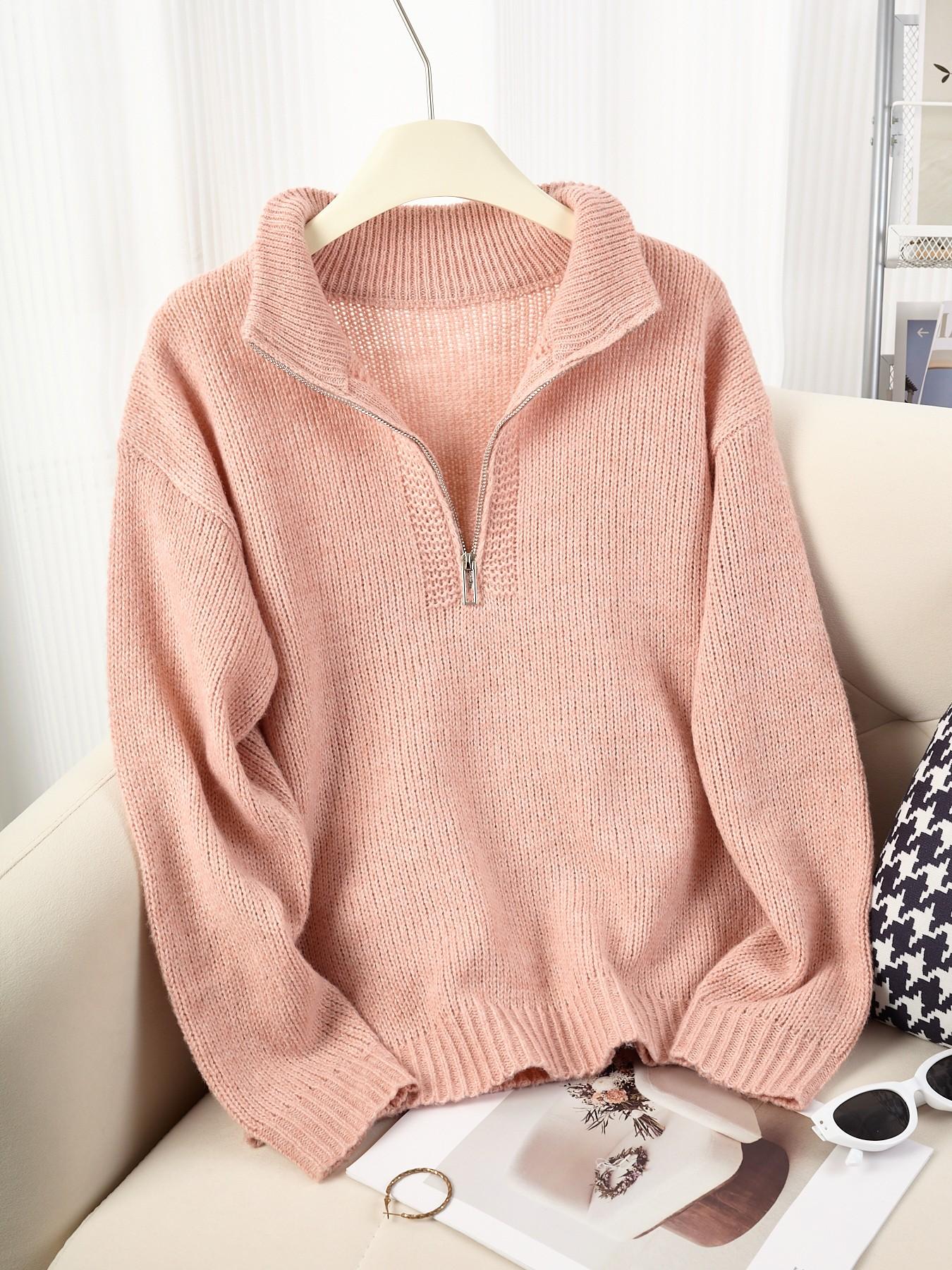 Women's Half-Zip Lapel Knit Sweater, Spring & Fall Casual Long Sleeve Pullover, Perfect for Daily Commute, Parties, Dates, Basic
