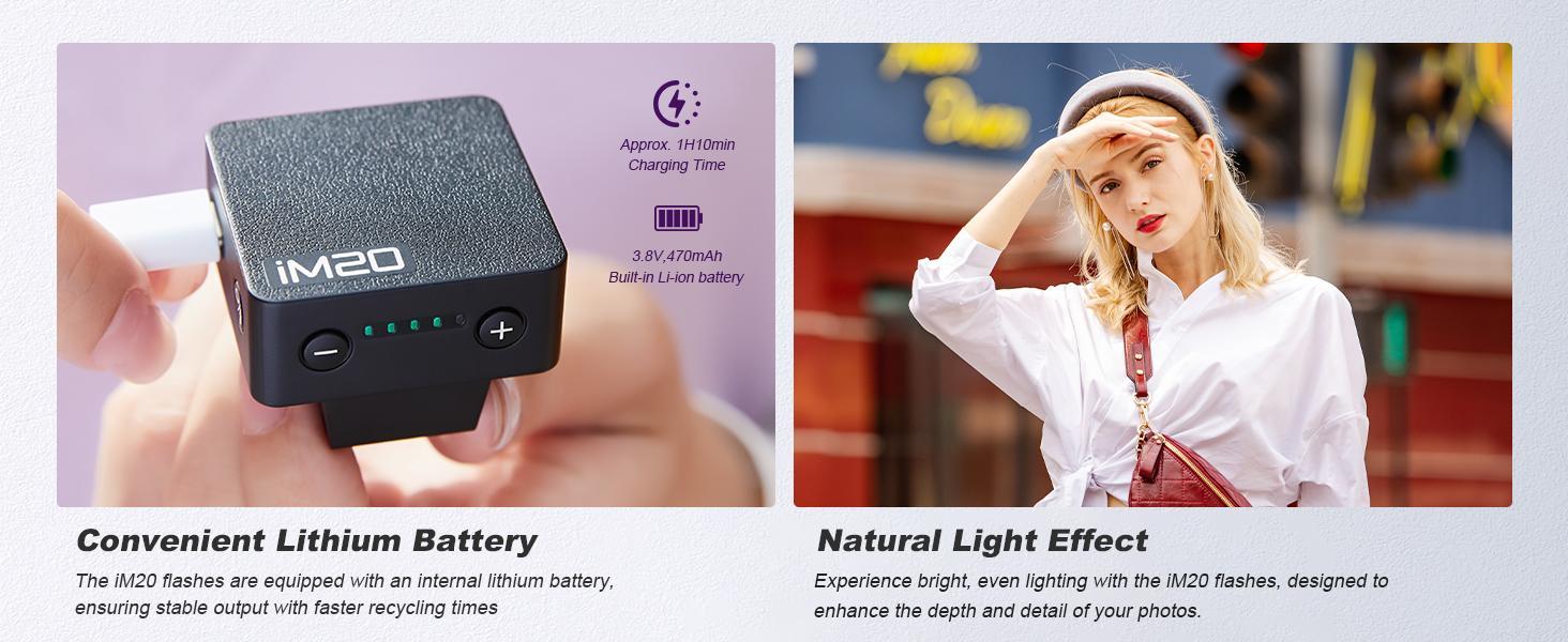 Godox iM20 with Diffuser Godox Flash USB-C Charging, Camera Flash GN 12, with 5 Levels Flash Power, 440 Full-Power Flashes Mini Flash for Sony zv1/Sony zve10 /Ricoh gr3/Fuji f1【not for ZV-1F】