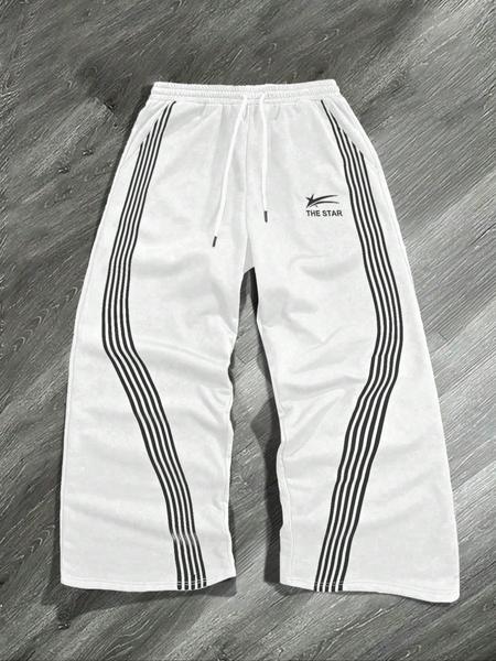 Men's Side Stripe Drawstring Waist Sports Sweatpants, Casual Regular Fit Pocket Straight Leg Pants for Fall & Winter, Men's Trousers for Daily Wear, Sports Bottoms