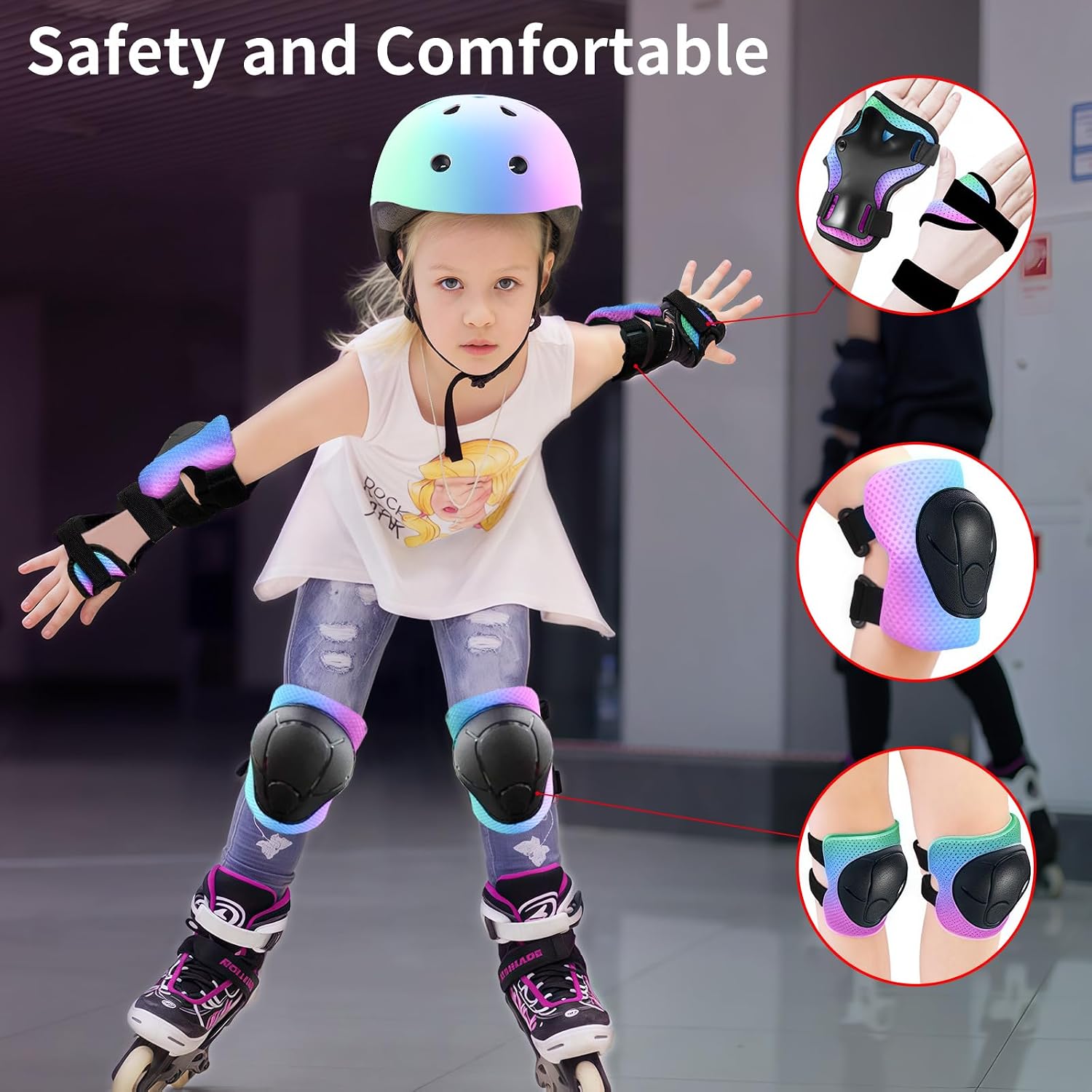 Skateboard Pads for ,Elbow Pads and Wrist Guards Protective Gear, Double Straps&Adjustable Easy-Fix Clips for Skateboarding,Rollerblading,Scooters,