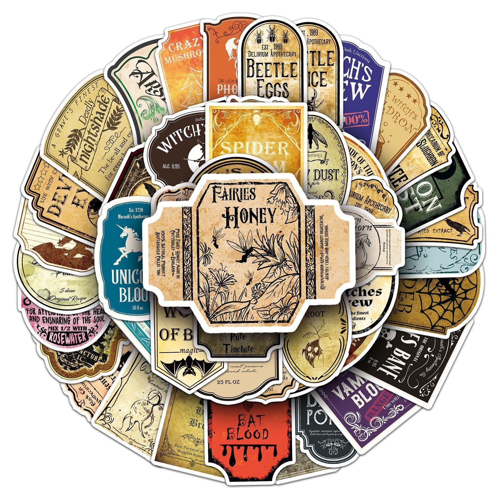 50 Magic Potion Labels Stickers, Self-Adhesive Planner Stickers, Skateboard Stickers, Notebook Stickers, Creative Decor, Kids Craft Supplies, Ideal Gift