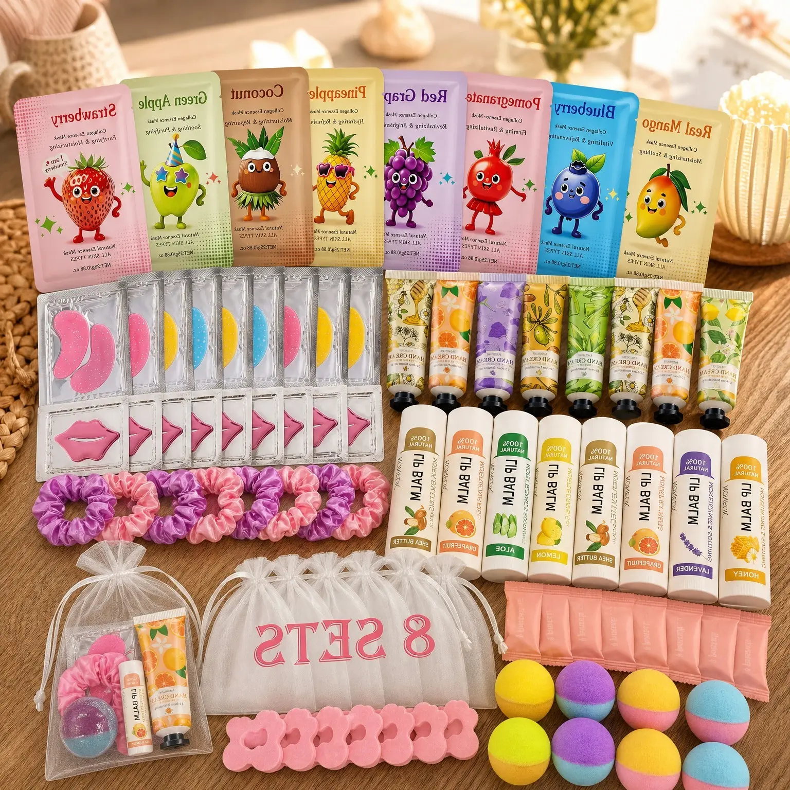 80PCS Spa Party Supplies for Girls - Sleepover & Spa Birthday Kit with Facial Masks, Lip Balm, Hand Cream, Under Eye Patches, Lip Mask, Foot Bath Bombs & Compressed TowelsGift