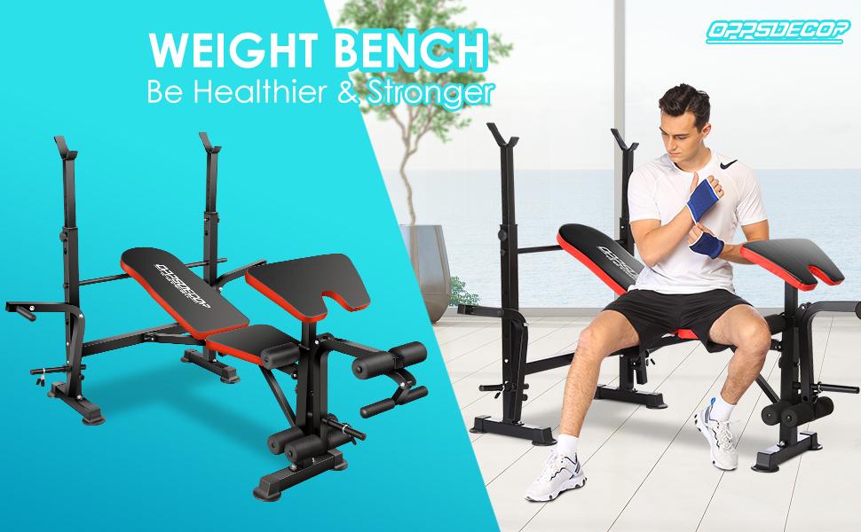 OPPSDECOR 6-in-1-660lbs Adjustable Weight Bench Set with Barbell Rack, Incline Bench Press, Leg Developer & Preacher Curl Capacity for Home Gym(bar and weight are not included)