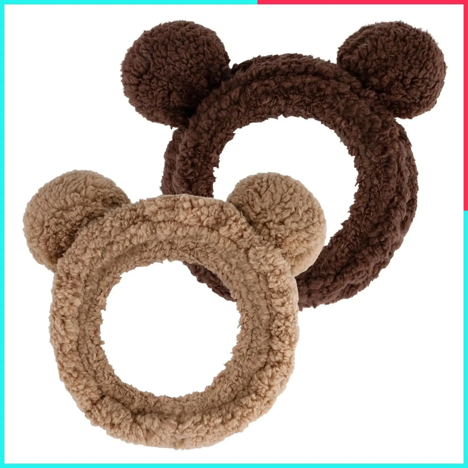 2PCS Bear Ears Spa Headband No Slip, Soft Elastic Fleece Hair Band for Face Wash Makeup Skincare - Brown Coffee for Women Girls