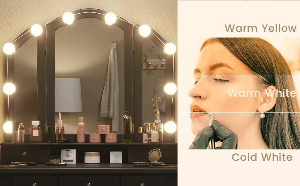 Sikaic Makeup Vanity Set With Lighted Mirror Stool Drawers And Cushioned Stool Vanity Desk with Adjustable Lights Furniture Bedroom Sikaic Makeup Vanity Set With Lighted Mirror Stool Drawers And Cushioned Stool Vanity Desk with Adjustable Lights Furniture Bedroom