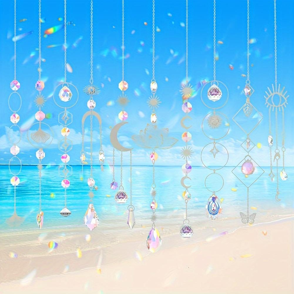 10 Piece Lotus Colorful Crystal Sun Catcher Set, Chain Pendant Decoration, Hanging Crystal Prism Rainbow Maker for Windows Indoor Use