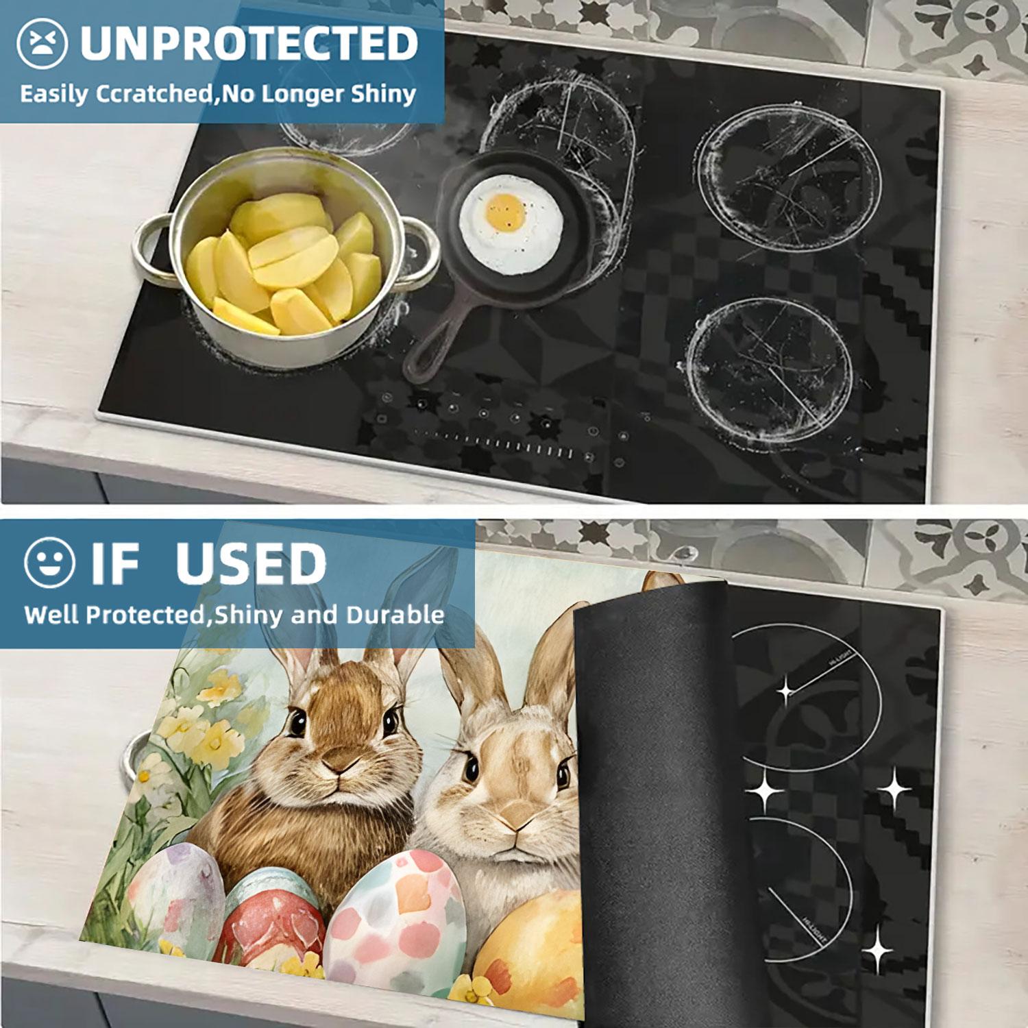 Easter Soft Electronic Stove Panel Protector Pad, Rabbit Bunny Egg Flower Design, Scratch Resistant, Easy to Clean, Multi-Purpose Kitchen Cover