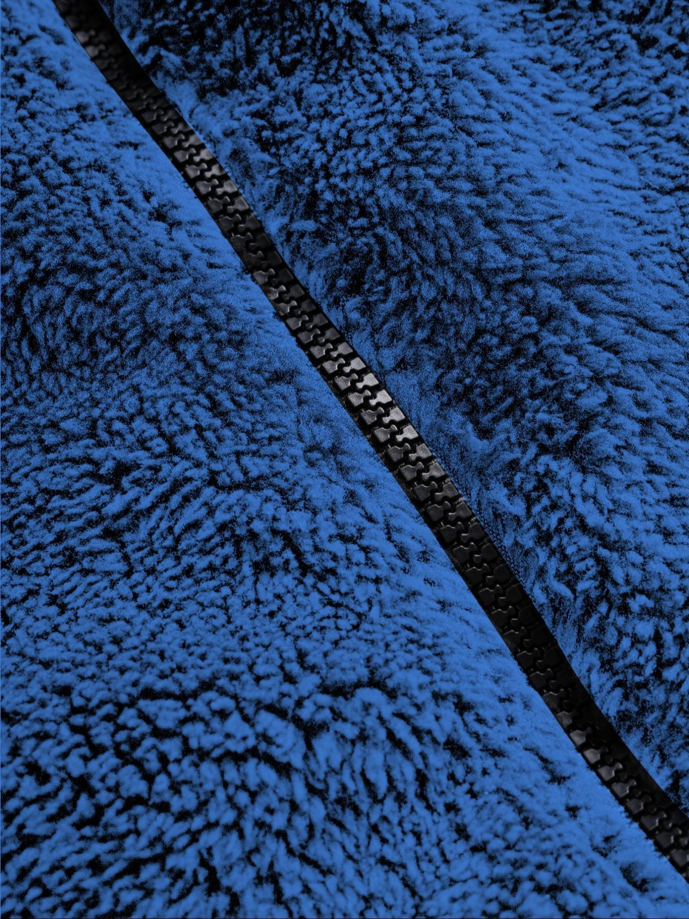 Men's Blue Fleece Jacket, TikTok Viral Street Style Oversized Warm Fleece Coat, Fashionable Casual Outerwear for Daily Wear & Ideal Christmas Gift