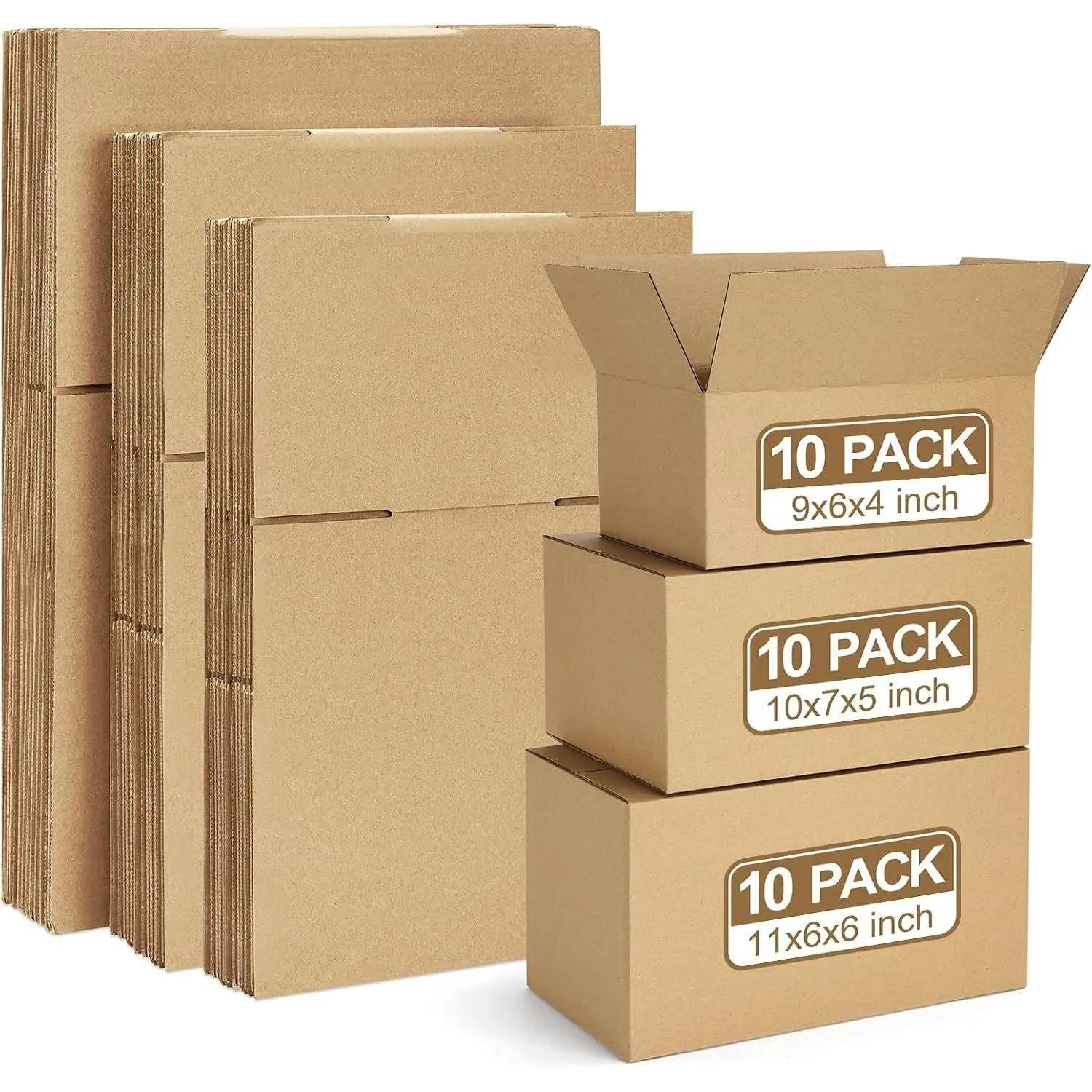 30 Pack Small Shipping Boxes Assorted Sizes, 9x6x4, 10x7x5, 11x6x6, 10 PCS Each, Brown Corrugated Cardboard Mailers for Packaging Small Business