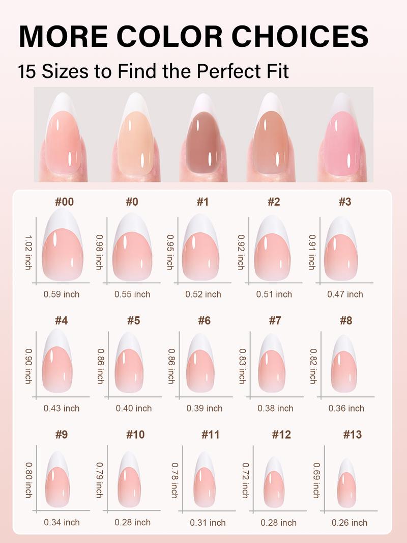 Aillsa Almond French Tip Press on Nails - 180pcs Classic Nude Brown Pink Full Cover Soft Gel Nail Tips Natural False Nails 15 sizes Easy to Wear Soak Off Acrylic presson Nails Extensions Comfortable Fit DIY Summer Nail Art at home dealsforyoudays