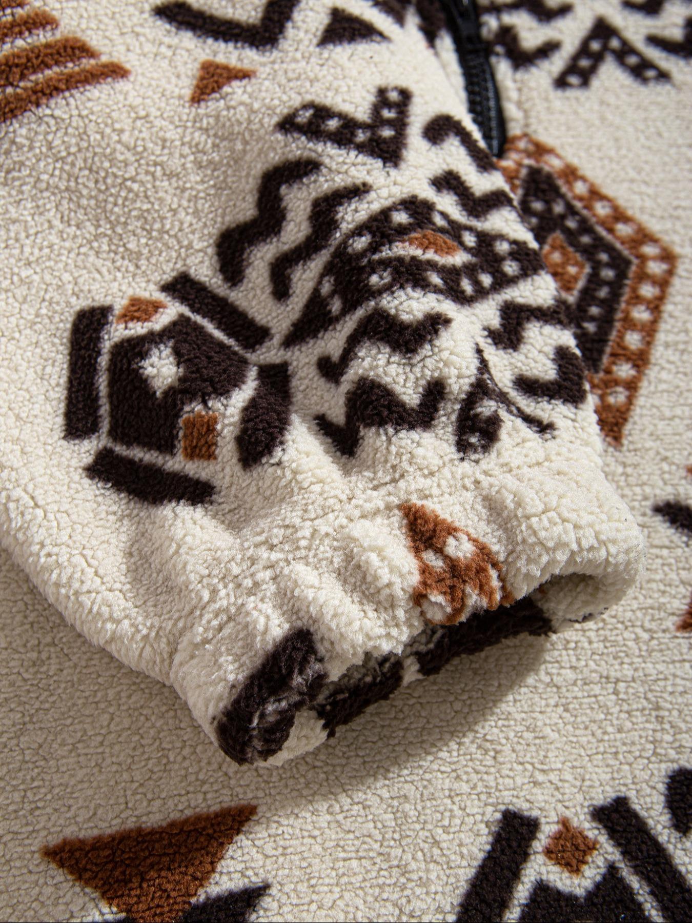 Men's Ethnic Style Plush Print Hoodie Set, Soft Comfortable Fabric, Casual Sportswear for Daily Wear & Outdoor Activities