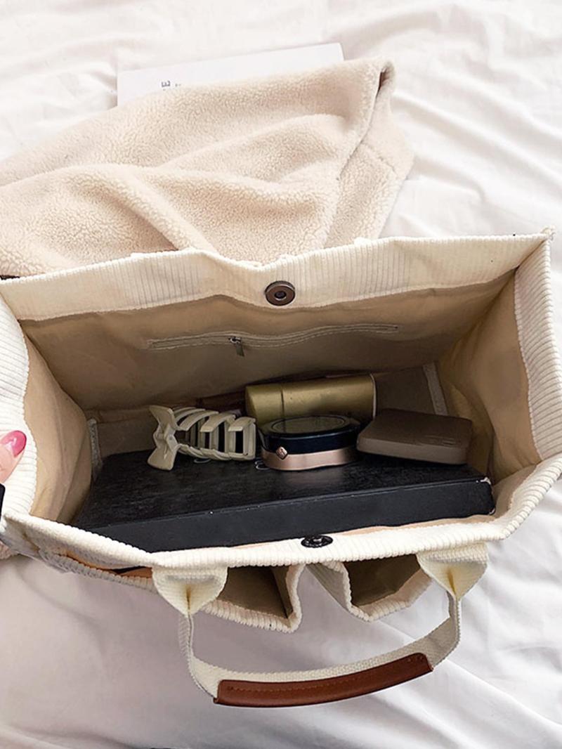 Women's Casual Minimalist Corduroy Tote Bag, Letter Patch Decor Shoulder Bag for Daily Used, Casual Trendy Versatile High-quality Daily Commuting Bag, Girl Fashionable Shopping Bag, Casual Commuter Bag