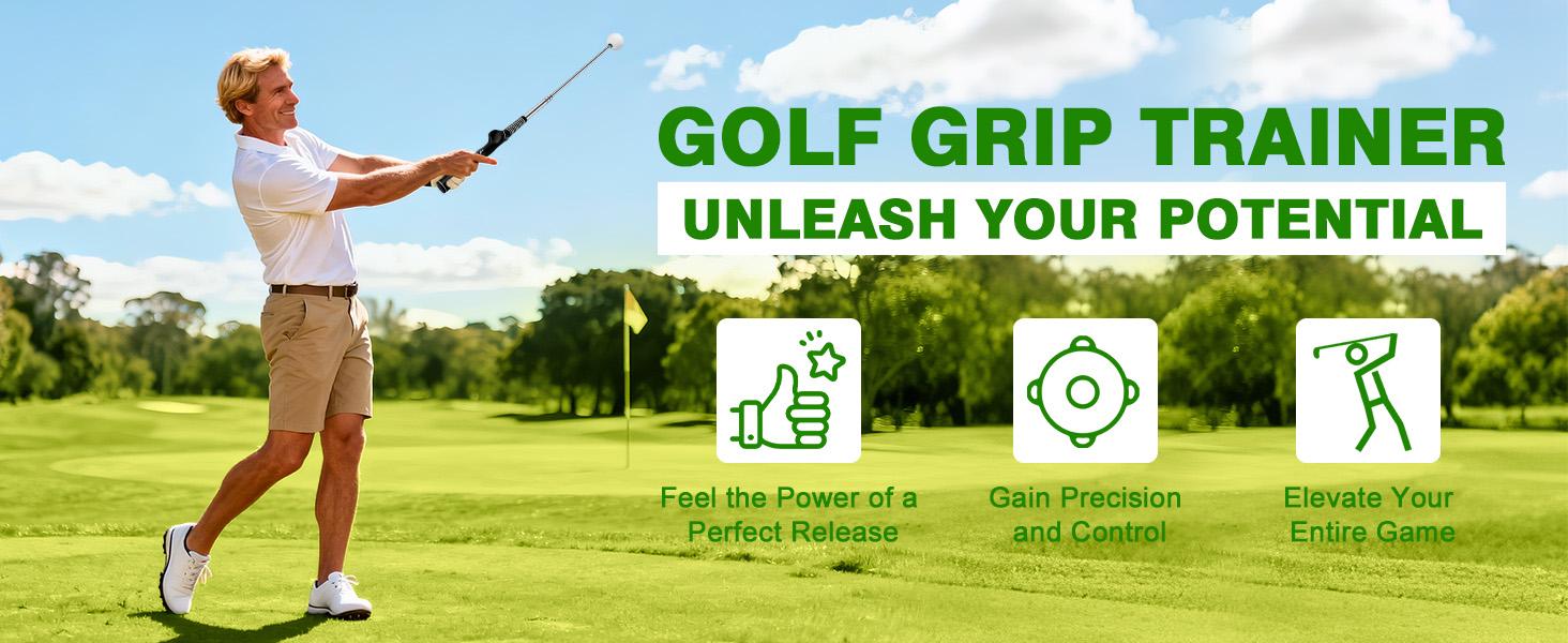 Adjustable Stainless Steel Golf Swing Trainer with Click Sound Feedback, Non-Slip Rubber Handle, Grip Trainer for Right-Handed Golfers – Indoor Training, Outdoor Course Warm-Ups Aid for All Proficiency Levels
