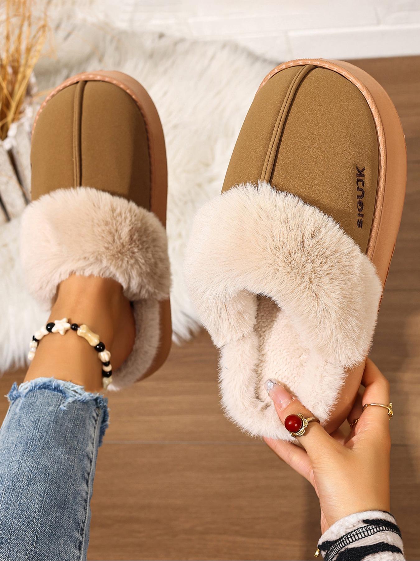 Women's Winter Warm Cotton Slippers, Soft Plush Lining, Indoor Slip-On Shoes, Perfect for Snow, Halloween & Christmas, Fluffy, Home Slippers