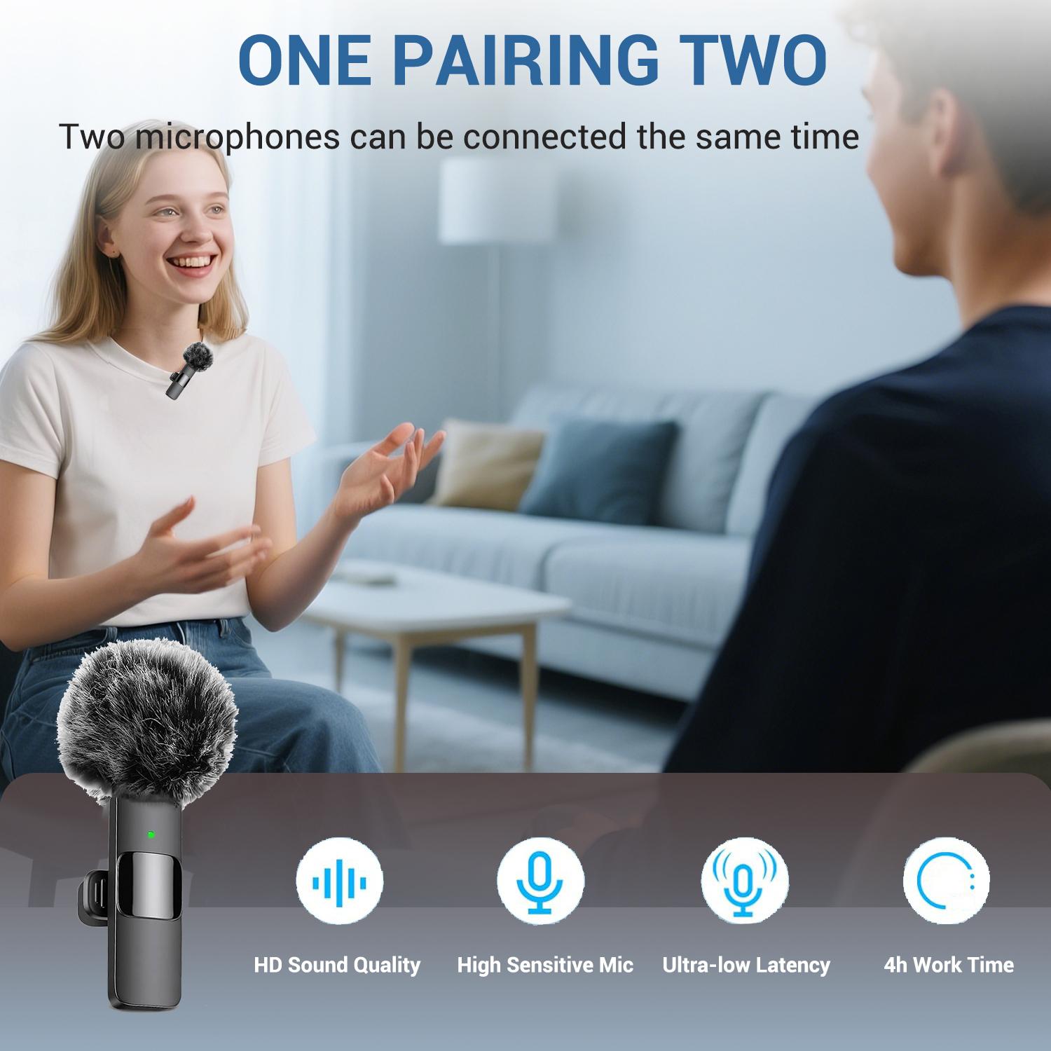 Professional Wireless Lavalier Microphone – Compatible with iPhone & Android, Plug-and-Play Lapel Mic, Usb Rechargeable Mic for Video Recording, Interviews, Podcasts, Vlogs, TikTok & Teaching | Omnidirectional Condenser