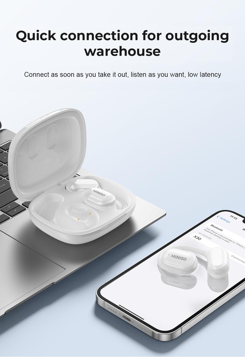 【Buy 1 Get 1 Gift Free】MINISO X30 OWS Wireless Bluetooth Earphones IPX5 Waterproof, MS502 Clip-On Ear Headphones Bluetooth 6.0 Headsets, with Heart Rate Monitoring, 35Hours Play time, Light-Weight Headphones Built-in Microphone