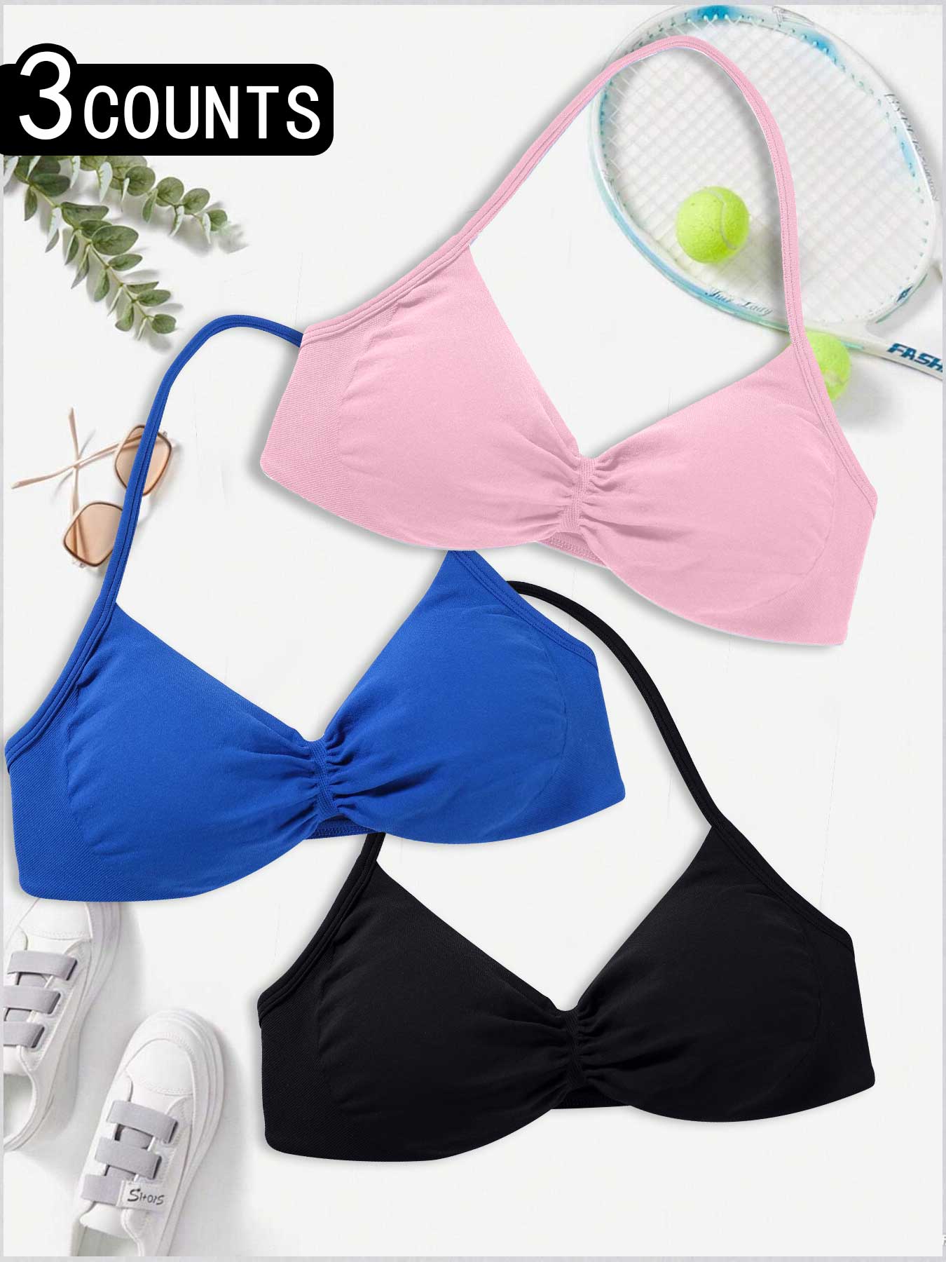 Three Pieces Set Women's Yoga Strappy Sports Bras, Backless Sports Bra, Sexy Halter-neck Bras, Comfortable and Breathable