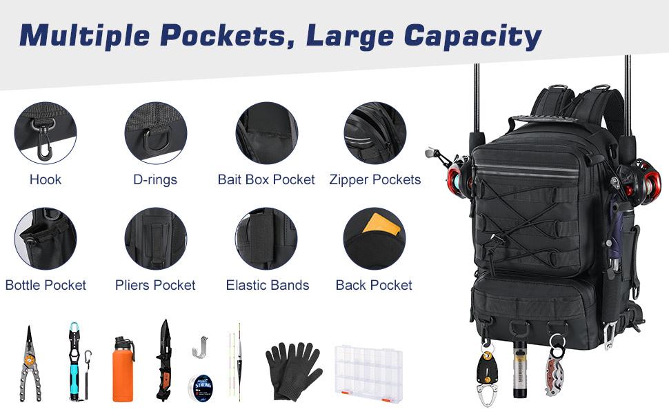 MoKo Fishing Backpack Sling Bag with Rod & Gear Holder, Nylon Waterproof Fishing Tackle Storage Bag for Fishing