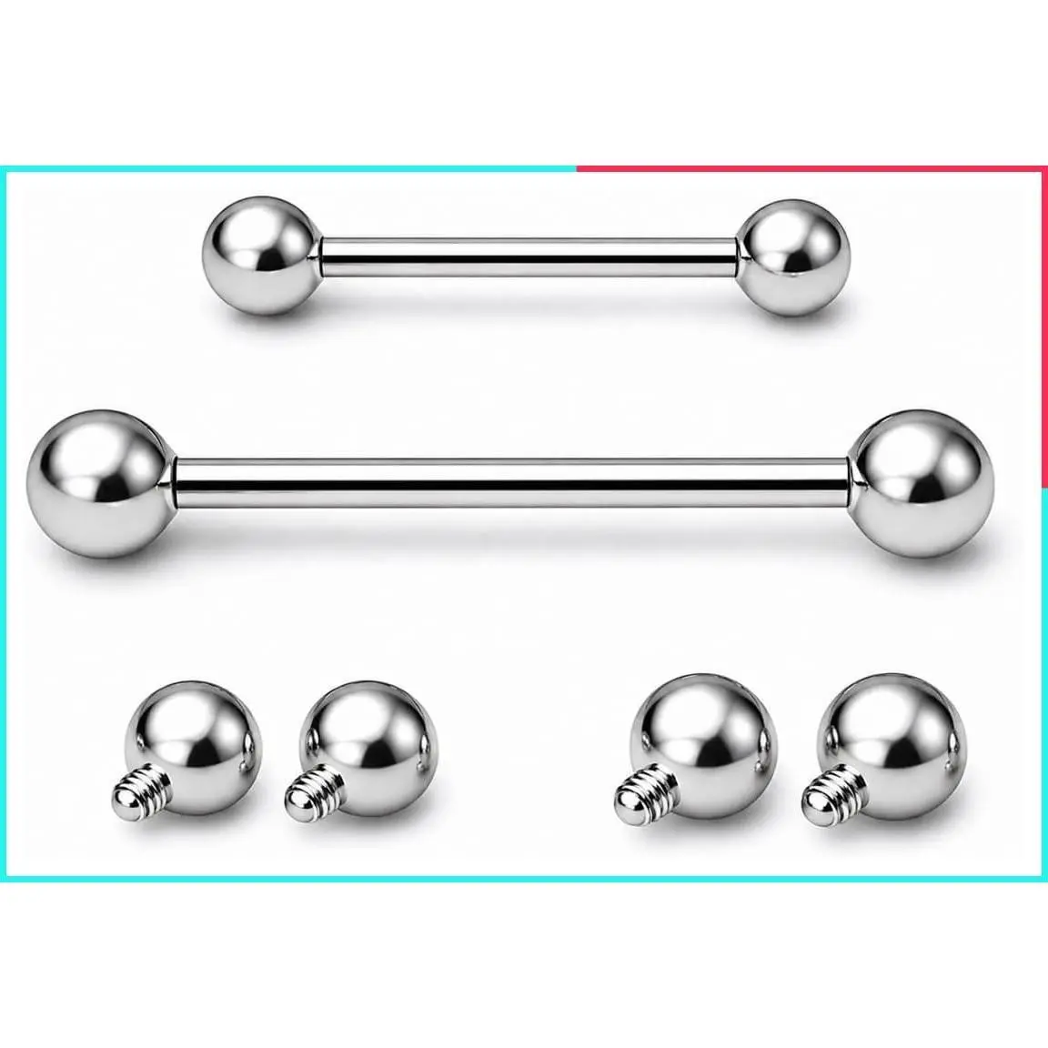 14G Implant Grade Titanium Tongue Ring Set - Internally Threaded Barbell, 14mm & 16mm Bars, 4mm & 5mm Balls, Extra Balls & Storage Case