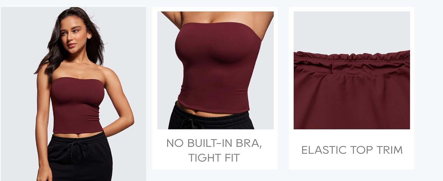 CRZ YOGA Butterluxe Double Lined Tube Tops for Women Basic Bandeau Cropped Tops Strapless Casual Going Out Crop Top
