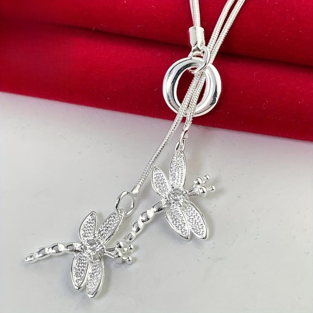 925 Sterling Silver Dragonfly Necklace - Y-Shaped Polished Finish Pendant, Casual Classic Daily Wear Jewelry, Ideal Gift for Holidays, Mother's Day