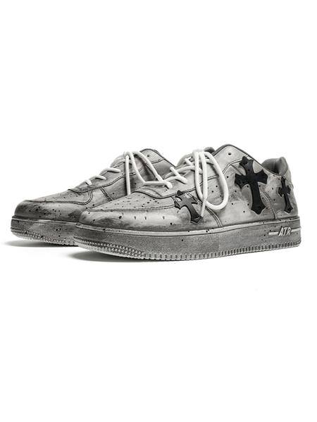 Men's Vintage Cross Sneakers, PU Leather Mid Top Casual Shoes, Soft Comfortable Non-Slip Design, Perfect for Daily Wear