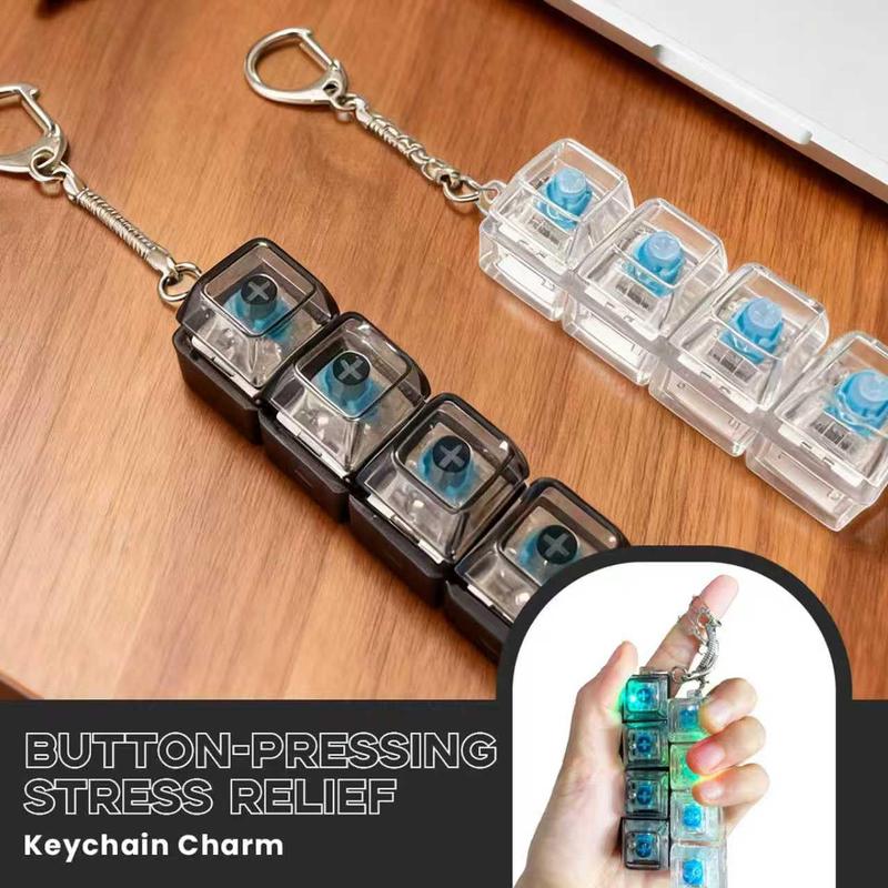 Glowing Keyboard Fidget Toy, 4-In-1 Decompression Button Keychain, Christmas Gifts Halloween decorations, Stress Relief Transparent Color Finger Clicker,Fidget For Anxiety