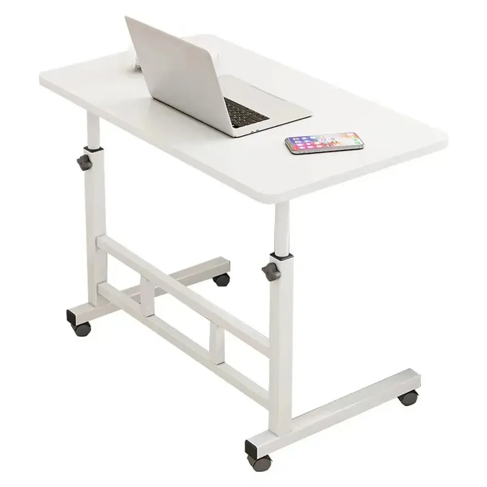 23"-36" Height 32" Mobile Adjustable Laptop Desk with Wheels Portable Rolling Computer Table C-Shaped Lockable Casters White Home Office