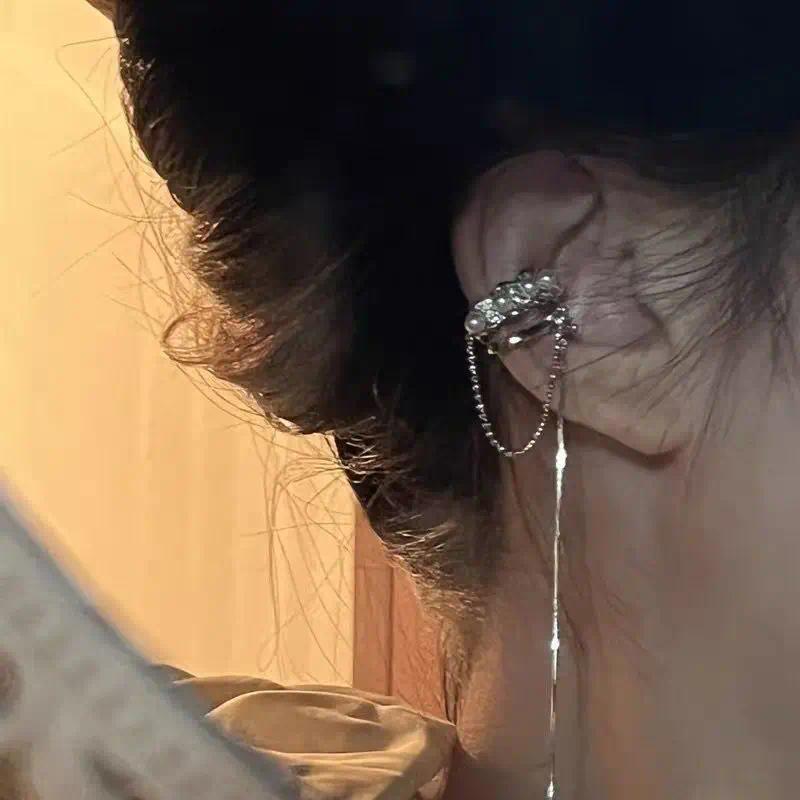 XINYI Y2K Fairy Butterfly Tassel Ear Clips Angel Ear Bone Clip Earring Elf Female Hole Cuff Hanging Earring Fashion Jewelry