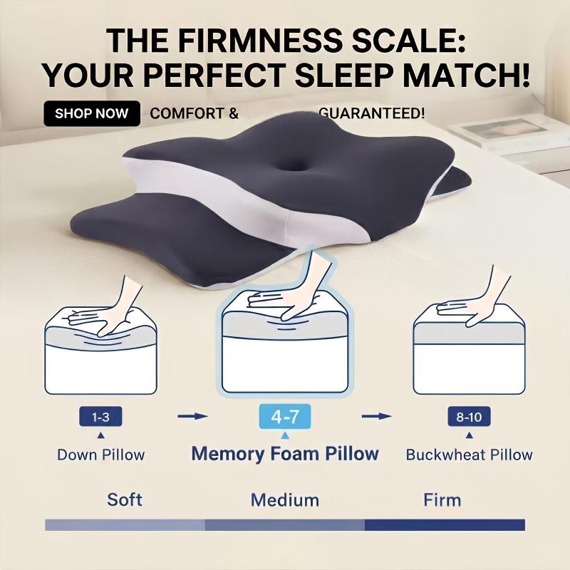WKEFF Cervicalpillow, sleeping neckpillow, butterfly-shaped memory foam pillow, ergonomic cervical support pillow, rebound sleeping and neck relaxation pillow, bedding suitable for supine and side sleeping, sleeping pillow with machine washable pillowcase