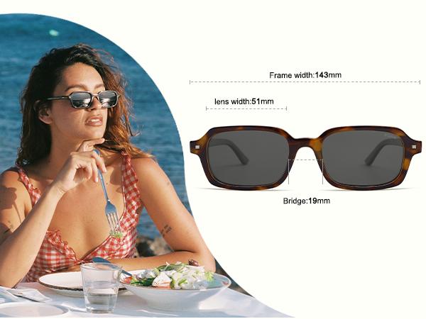 SOJOS Retro Rectangular Polarized Sunglasses Womens Mens, 80s 90s Small Trendy Slim Narrow Square Sunnies