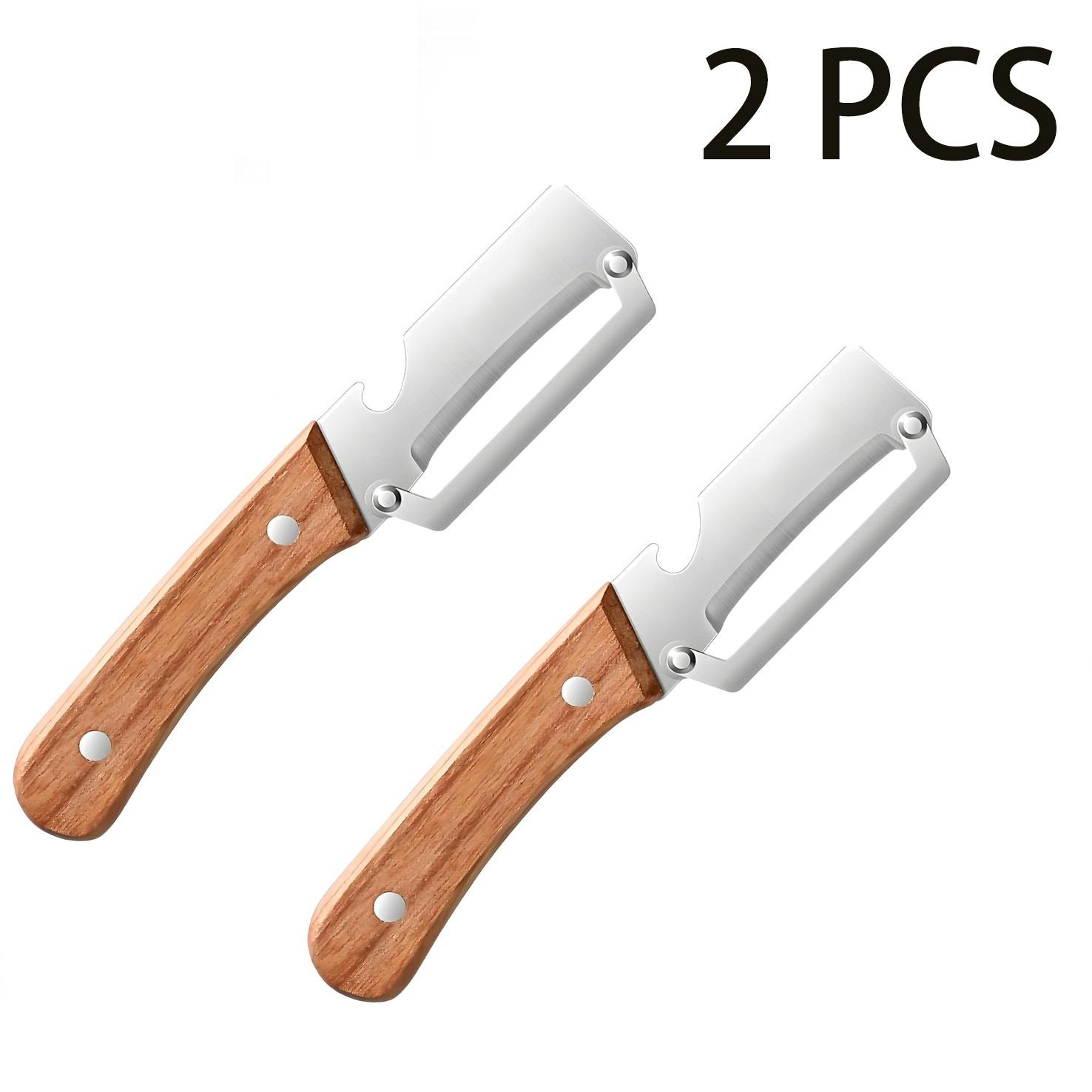Two-In-One Kitchen Peeler with Wooden Handle and Bottle Opener, Comfortable Non-Slip Stainless Steel Blade, Easy to Clean, 2 Pieces Set