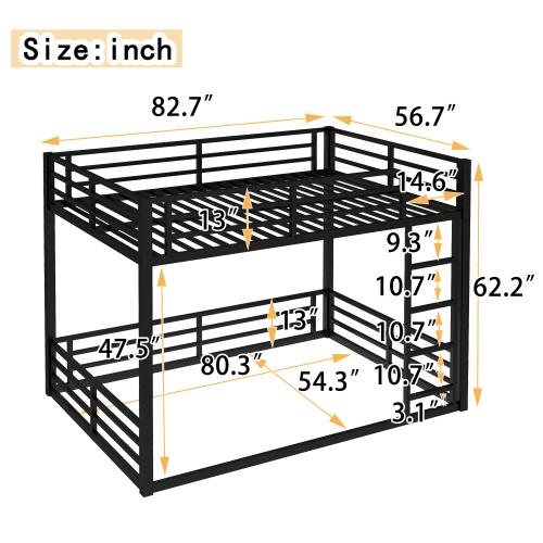 Floor Bunk Bed Frame, Heavy-Duty Bunk Bed for Kids, Teens, Adults, Noise-reduced Design, Black Floor Bunk Bed Frame, Heavy-Duty Bunk Bed for Kids, Teens, Adults, Noise-reduced Design, Black