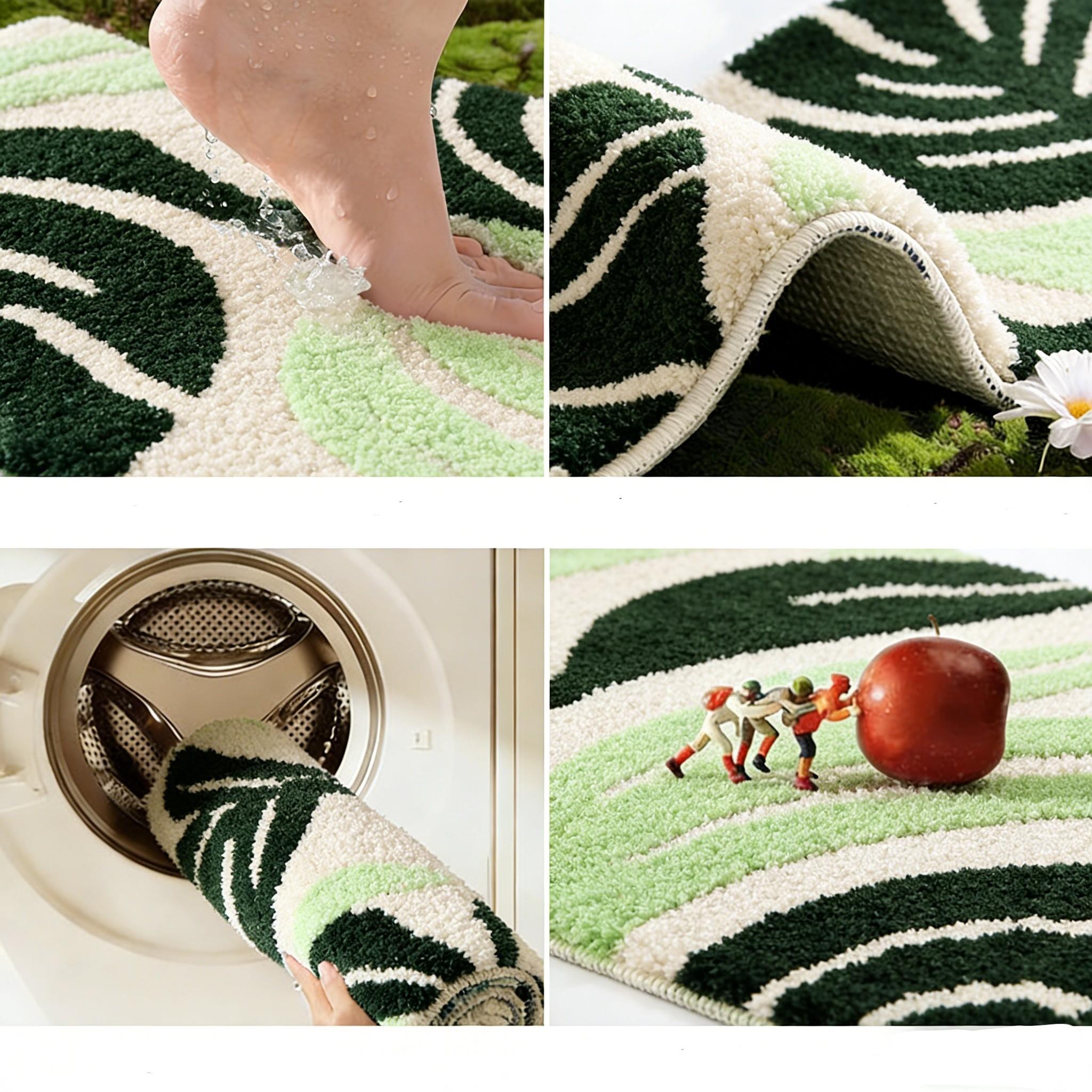 Vine-Pattern Bathroom Mat, Non-Slip Washable Water-Absorbent Soft Bath Mat, Fluffy Microfiber Rug for Floors Shower Trays Entrances
