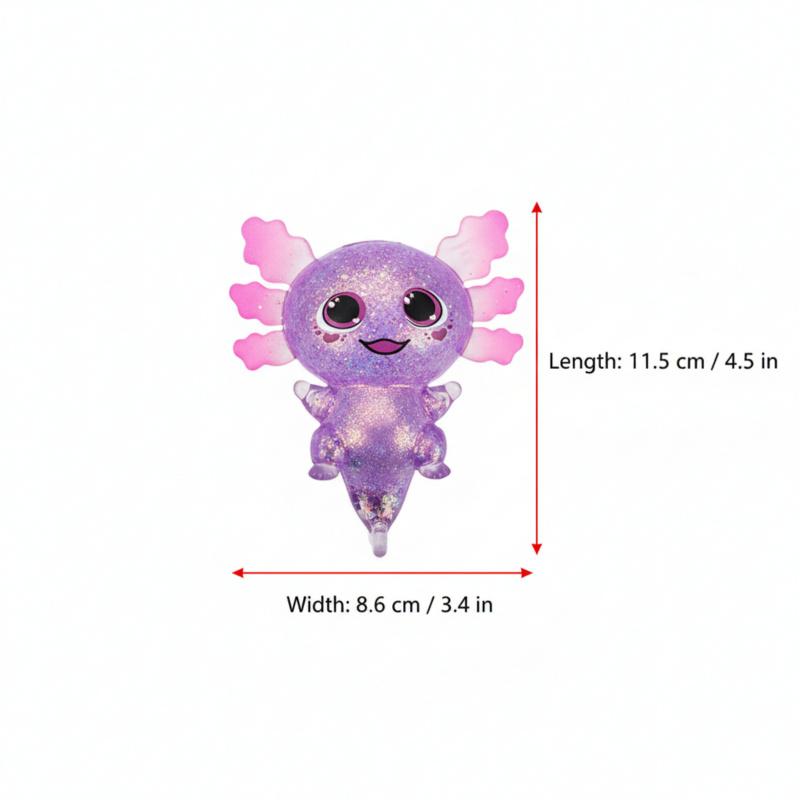Axolotl squishy toy, made of glittery silicone, cute and adorable, chibi-style salamander design, slow-rebound squishy for stress relief, perfect for students and office workers, a great children's gift, and a stress-relieving toy.