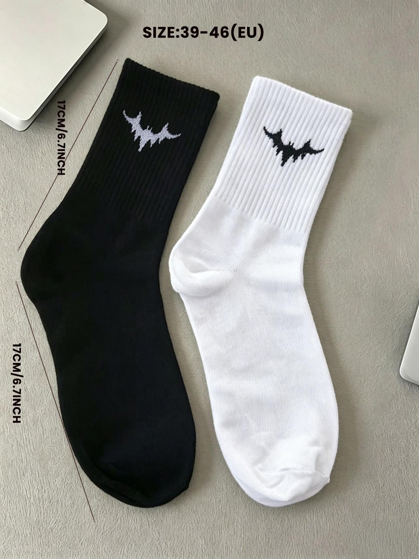 6 Pairs Men's Mid-Calf Socks, Bat Logo, Breathable, Anti-Odor, Sweat-Wicking, Casual Daily Wear, Student & Office Use